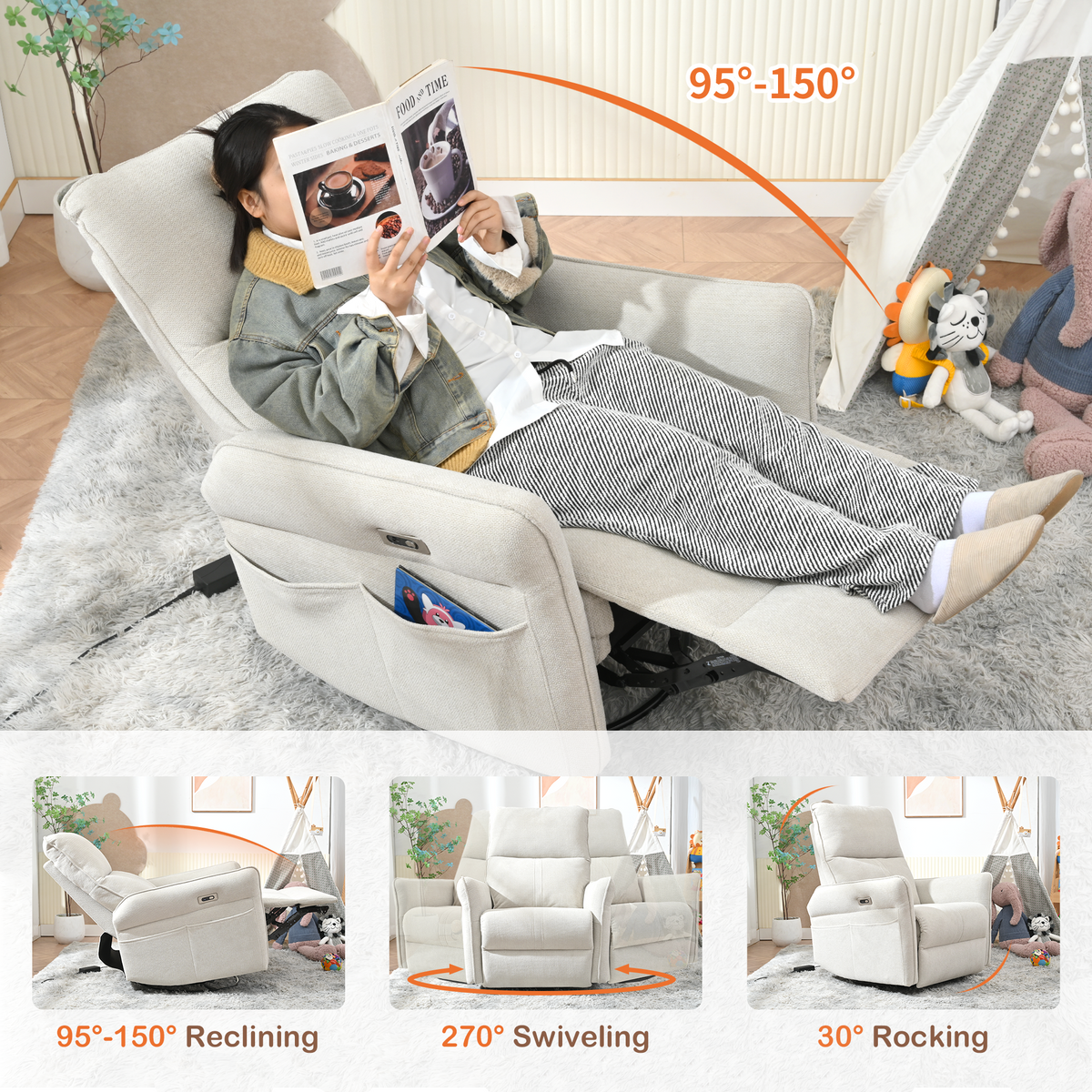 270° Power Swivel Rocker Recliner Chair for Adults HouseOfZazla