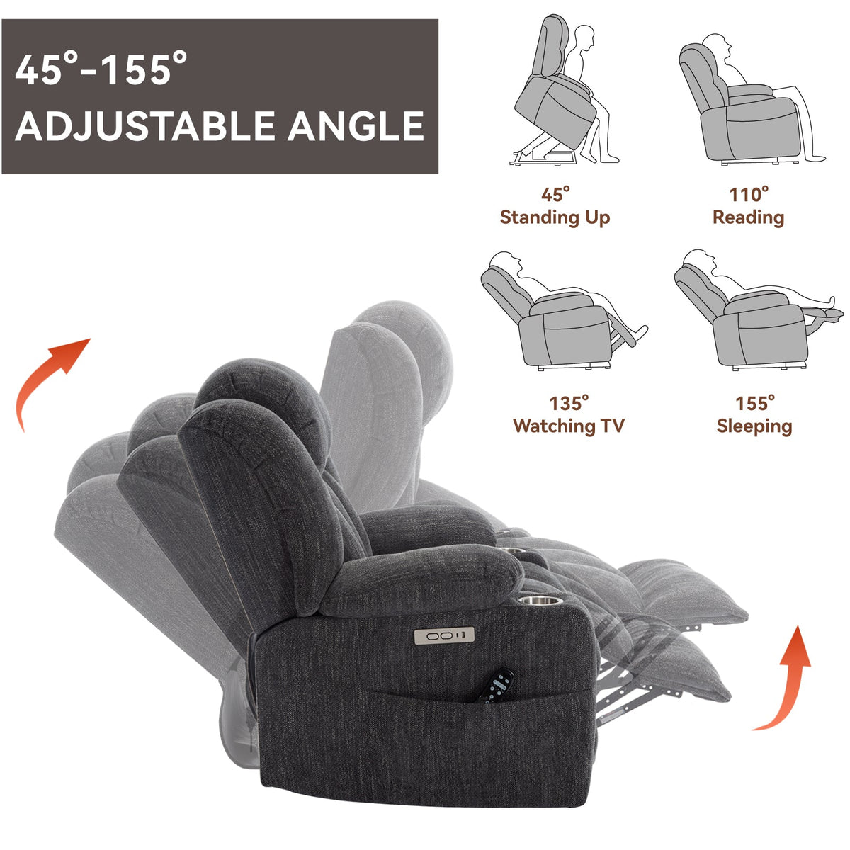 Chenille Power Lift Recliner Chair with Massage & Heating - Soft Chenille HouseOfZazla