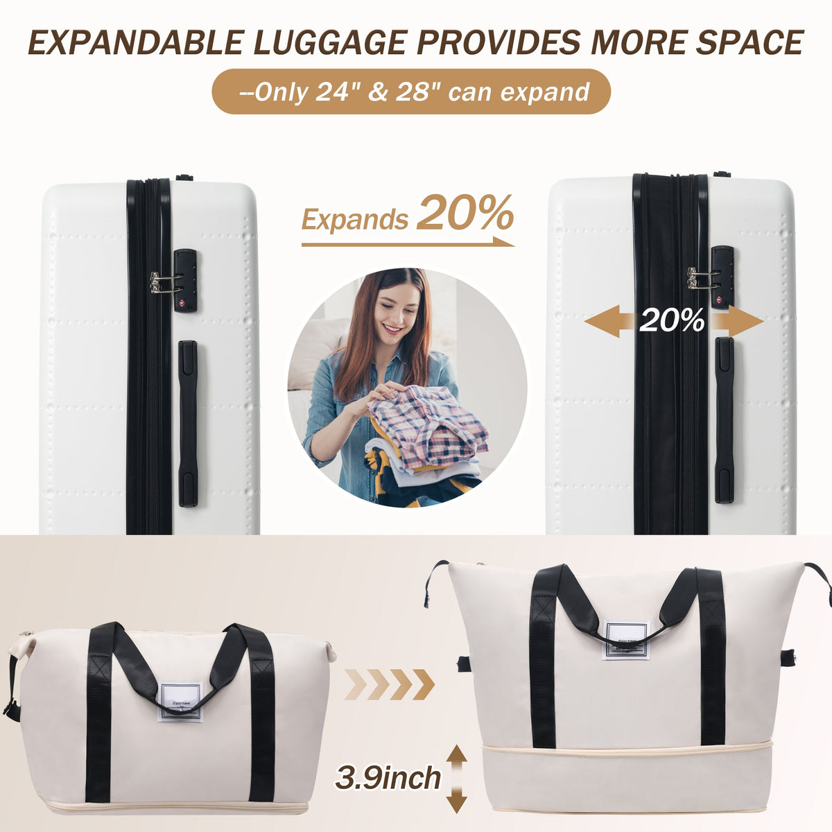 5 Piece Hardside Luggage Set with USB Port - Black HouseOfZazla