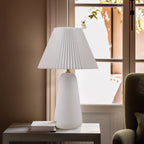 Textured Ceramic Table Lamp with Fluted Fabric Shade - White HouseOfZazla