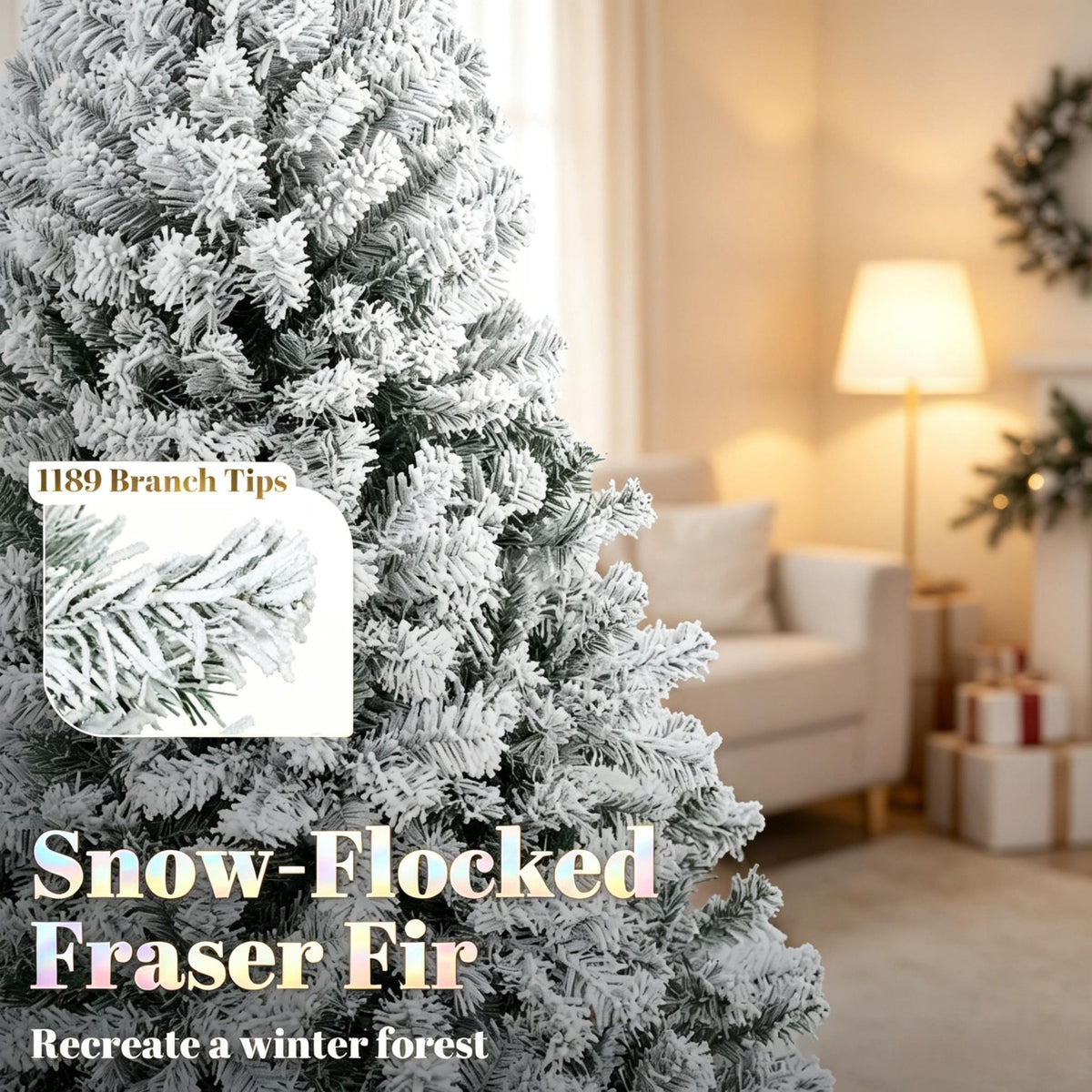 7.5 ft Pre-Lit Flocked Fraser Fir Artificial Christmas Tree HouseOfZazla