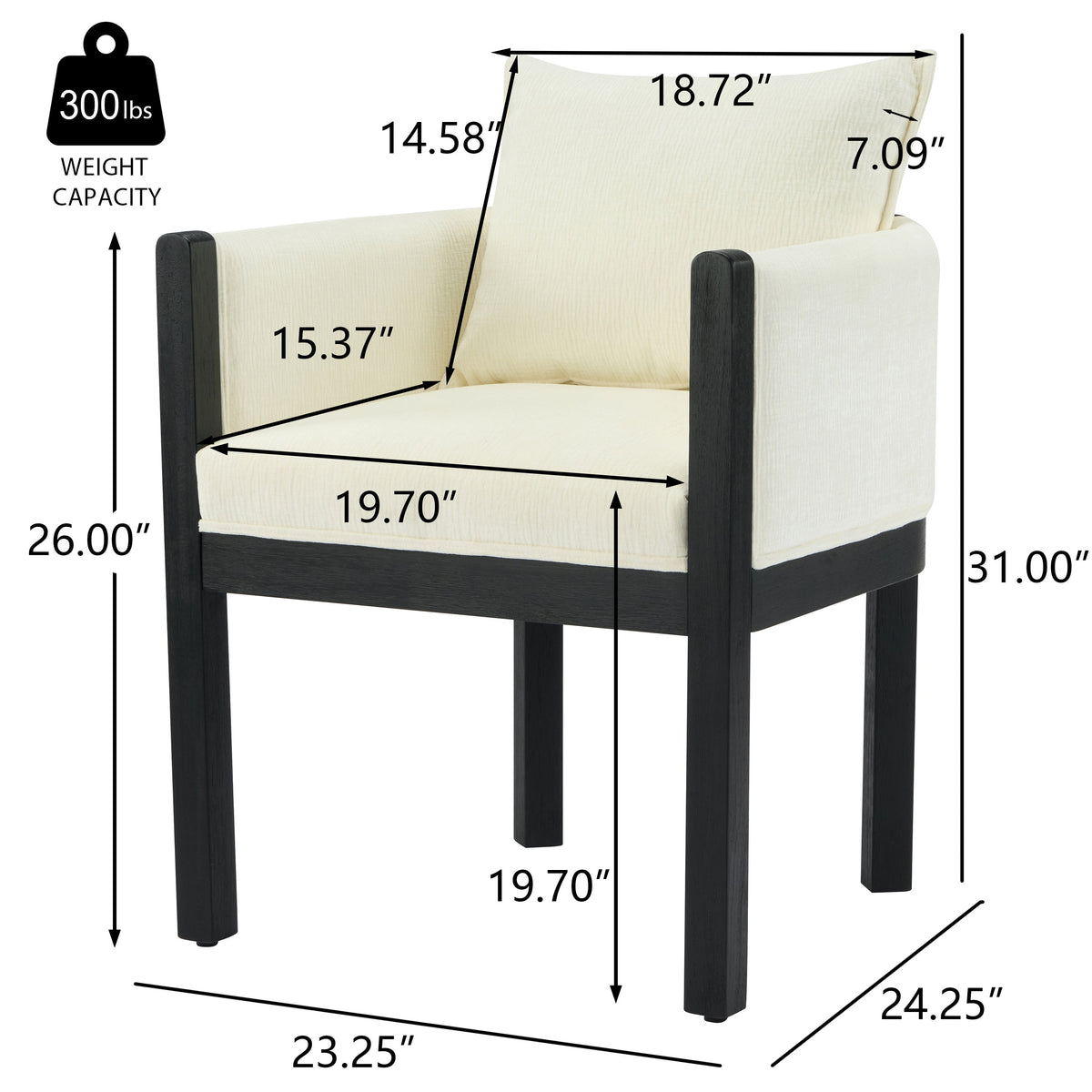 Linen Upholstered Armchair with Black Rubber Wood Legs - White HouseOfZazla
