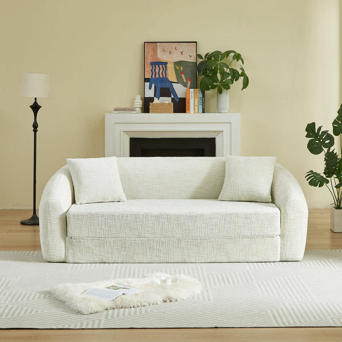 87-Inch Curved Convertible Sofa Recliner with 2-in-1 Design - Available in Beige, Grey, Green HouseOfZazla