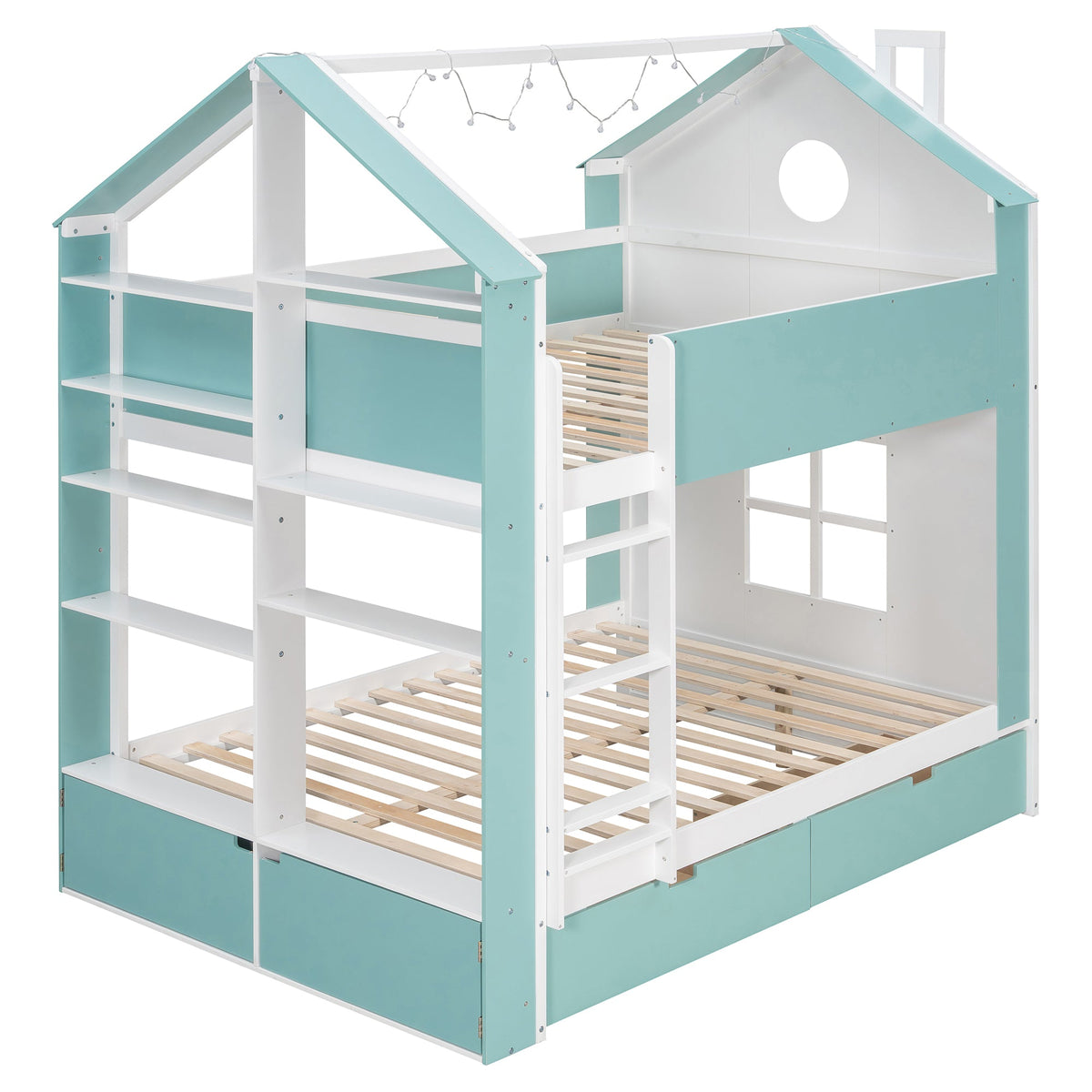 Full Size Bunk Bed with Storage Drawers & Shelves HouseOfZazla