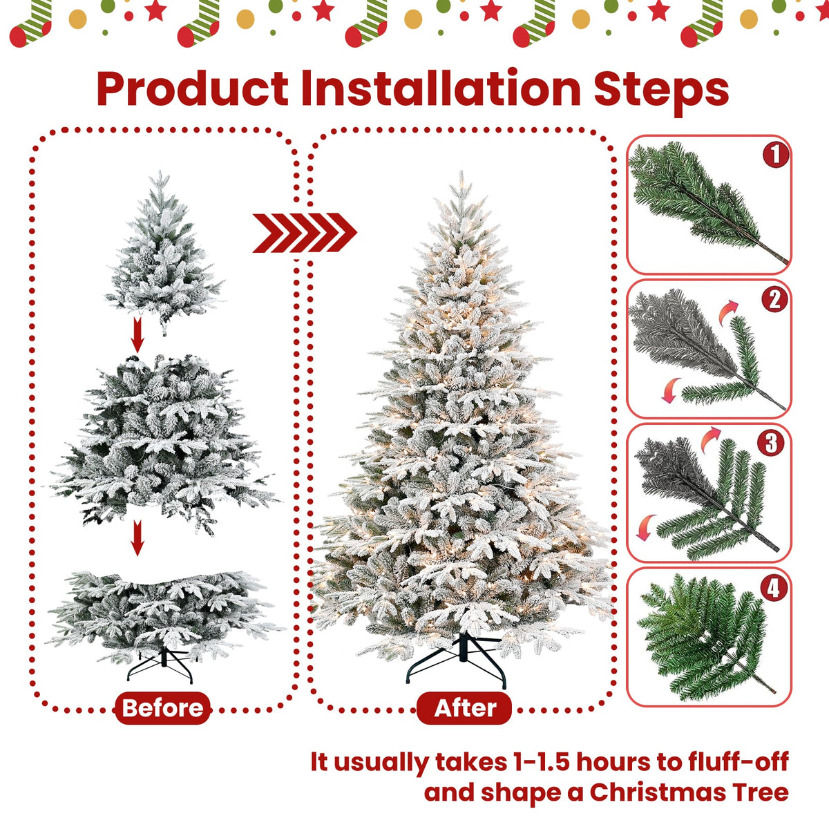 6ft Pre-Lit Flocked Artificial Christmas Tree with 400 Warm White Lights - Flocked HouseOfZazla