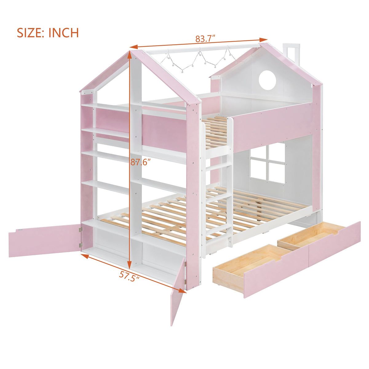 Full Size Bunk Bed with Storage Drawers & Shelves HouseOfZazla