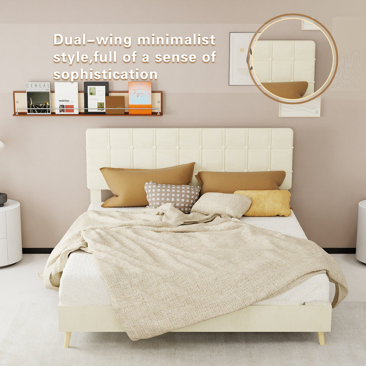 Modern Upholstered Queen Bed Frame with Tufted Headboard – Holland Velvet HouseOfZazla