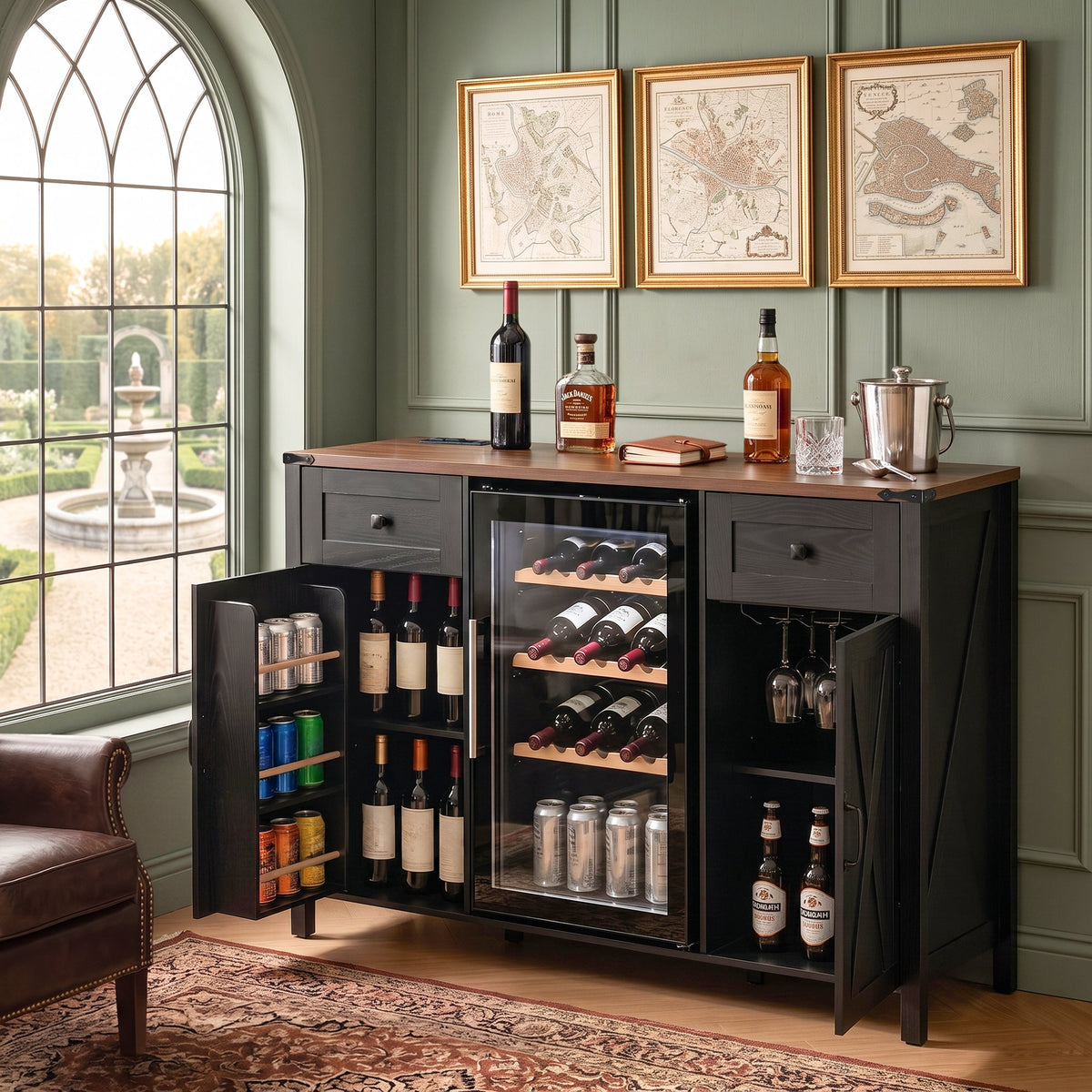 K&K 53.2" Farmhouse Fridge Cabinet with Power Outlet HouseOfZazla