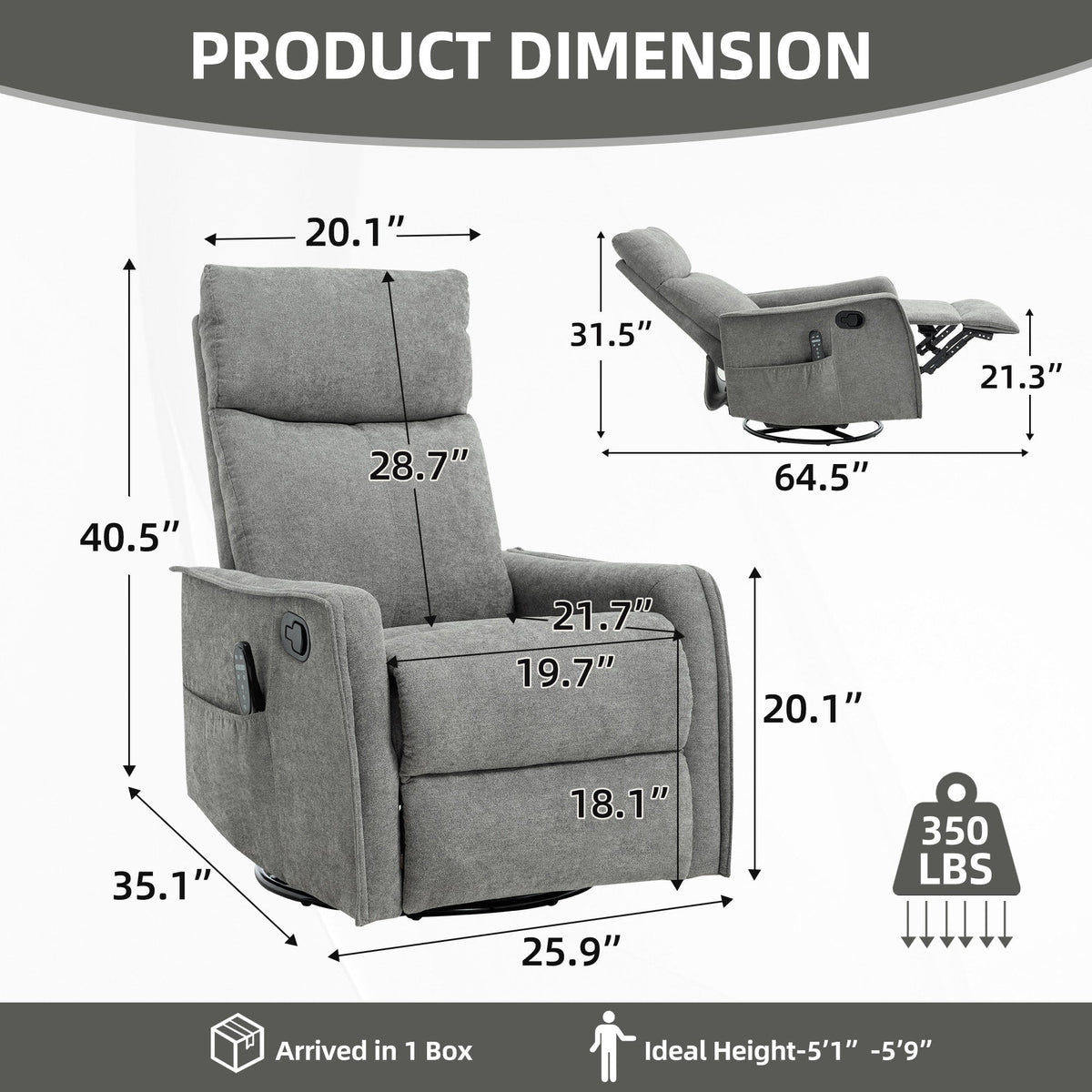 Heat Massage Manual Recliner Chair with Swivel and Rocker - Multi-Function, Metal Base HouseOfZazla