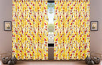 DaDa Bedding Set of 2 Radiant Sunshine Yellow Floral Window Curtain Panels - Natural Semi Sheer Hummingbirds Farmhouse Red Flowers Straight Tailored Edge