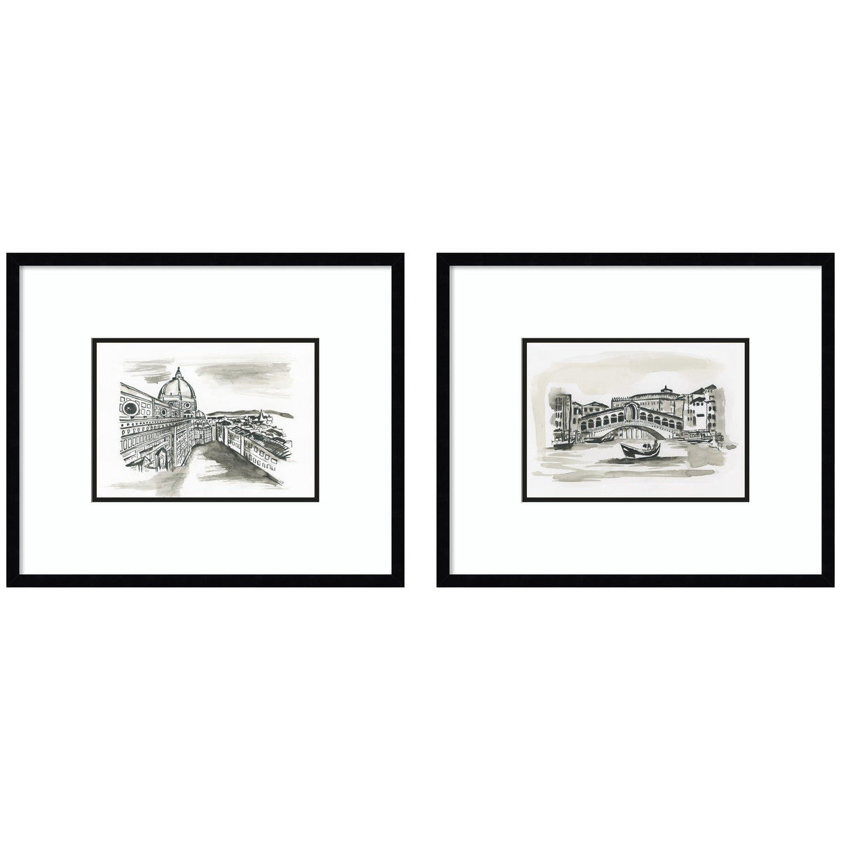Vintage Postcard Florence & Venice 2 Piece Framed Wall Art Print Set by Teju Reval