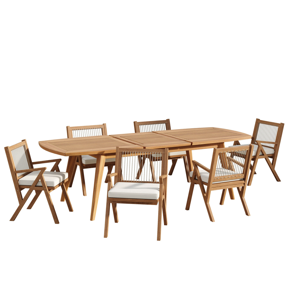 Expandable Acacia Wood Outdoor Dining Set with Rope Chairs - 7 Piece HouseOfZazla