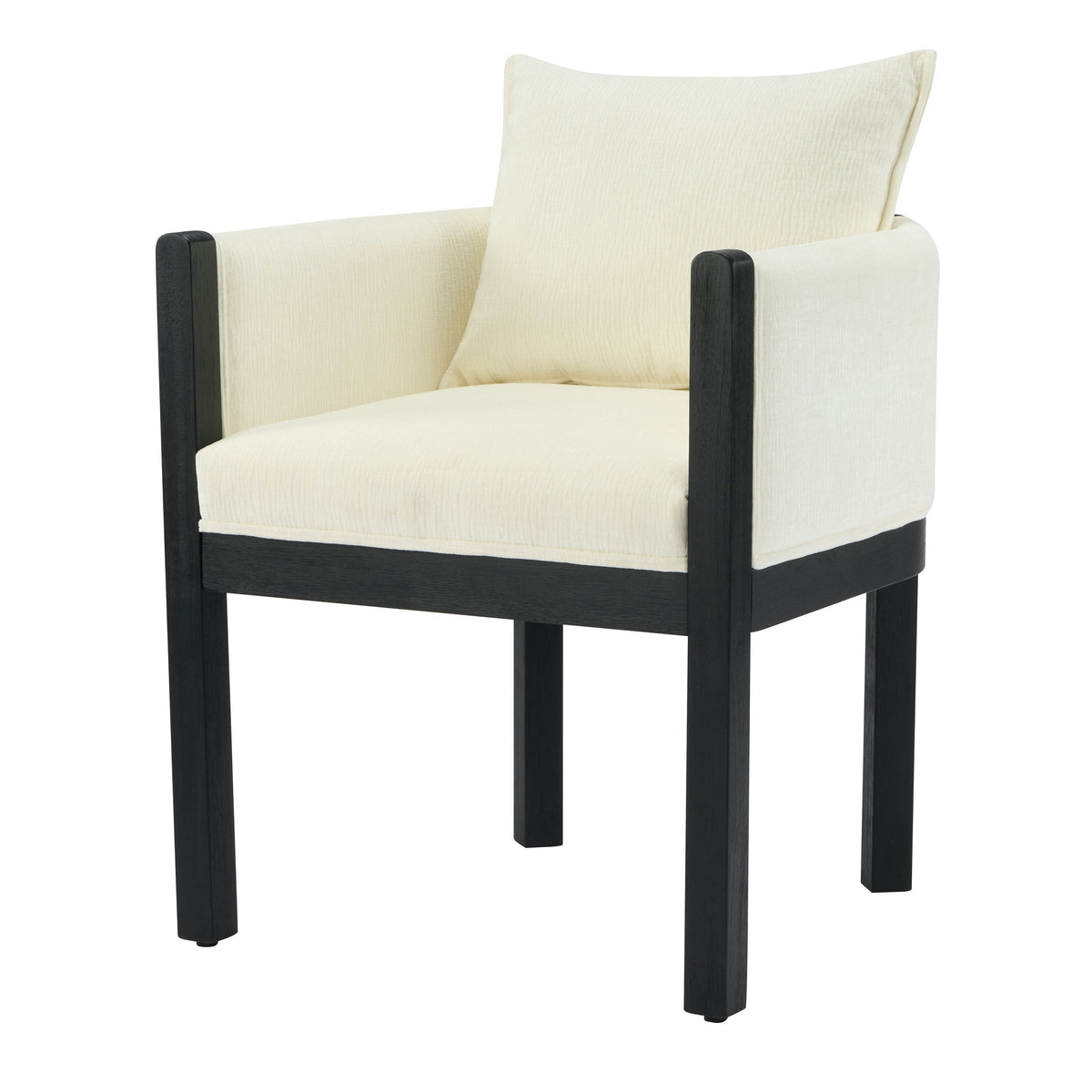 Linen Upholstered Armchair with Black Rubber Wood Legs - White HouseOfZazla