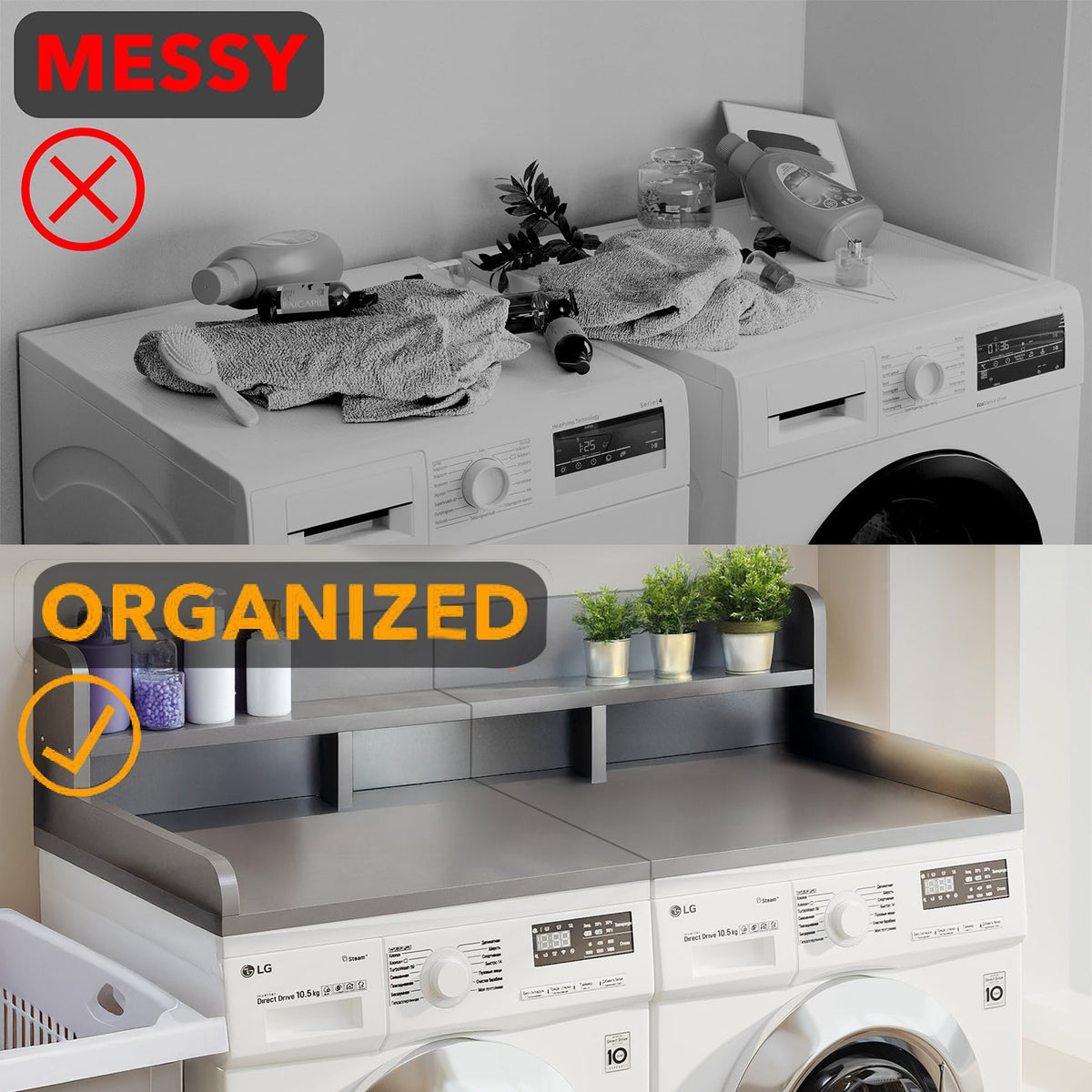 Gray Washer Dryer Countertop with Waterproof MDF and Non-slip Pads HouseOfZazla