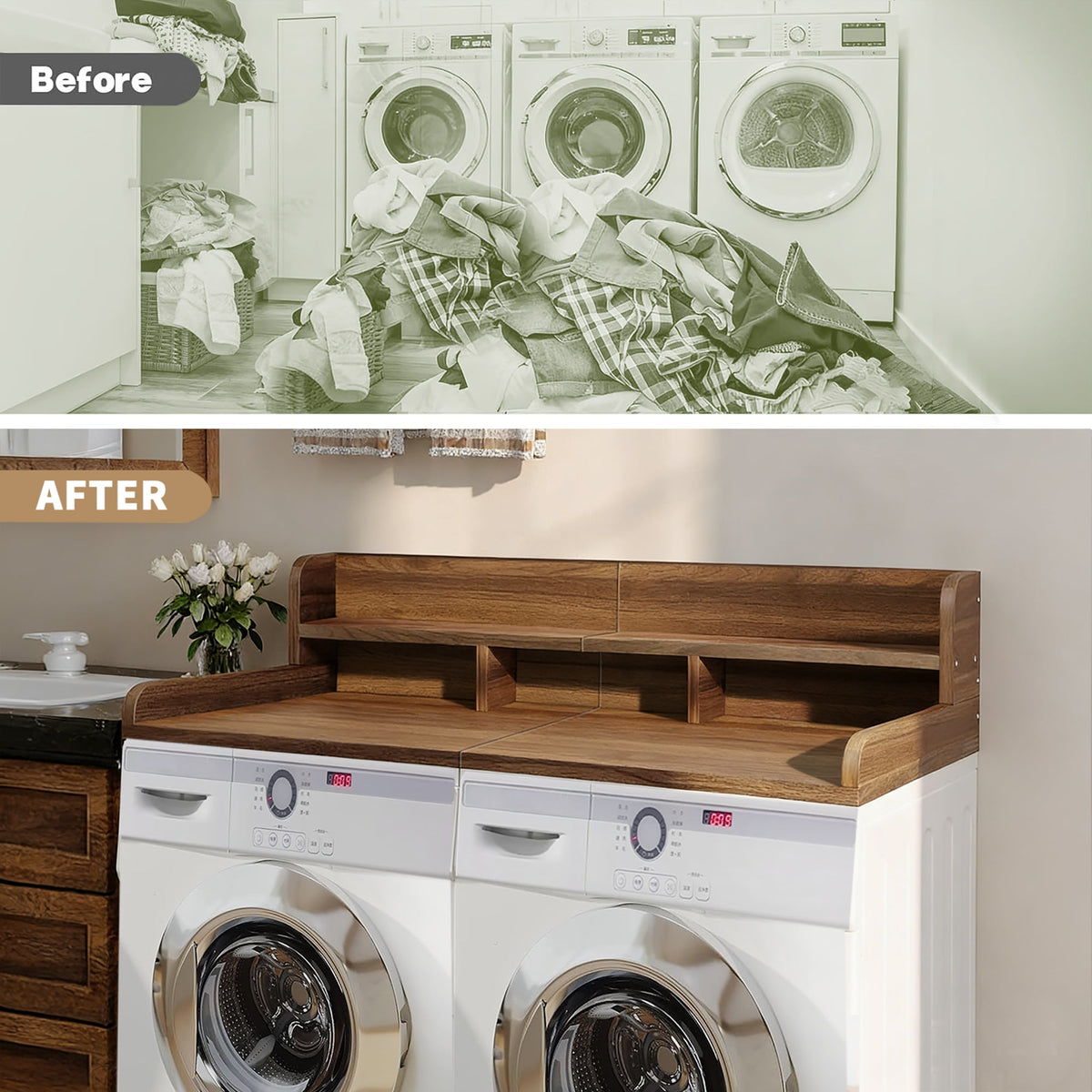 Walnut Washer Dryer Countertop with Non-slip Pads HouseOfZazla
