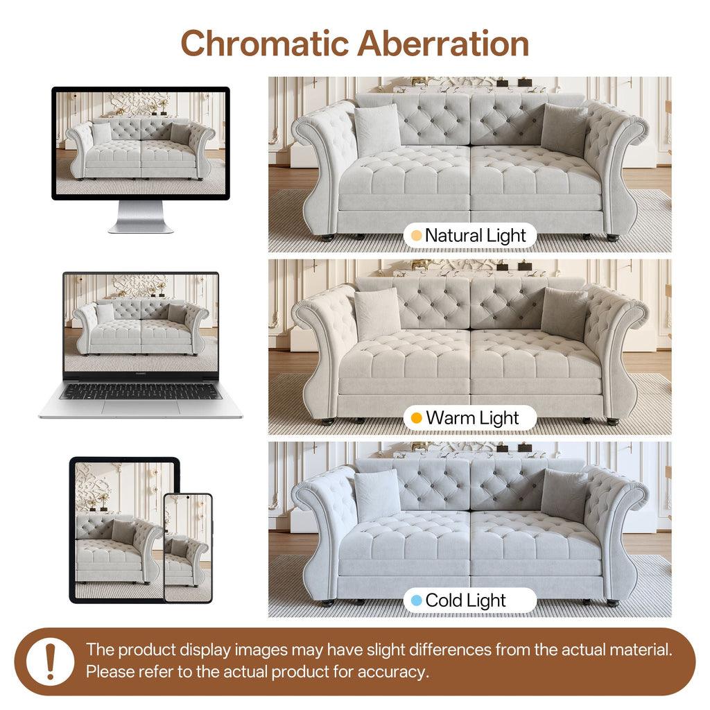 Oversized Chesterfield Pull Out Sofa Bed, Roll Arm Couch With Flower Tufting For Living Room