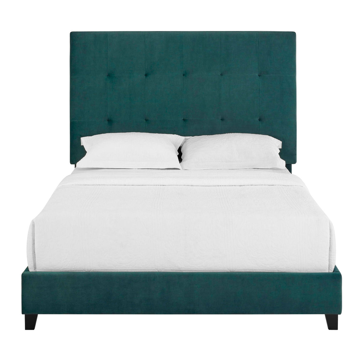 Tufted Upholstered Headboard Platform Bed with Padded Headboard - Queen, Beige or Dark Green HouseOfZazla