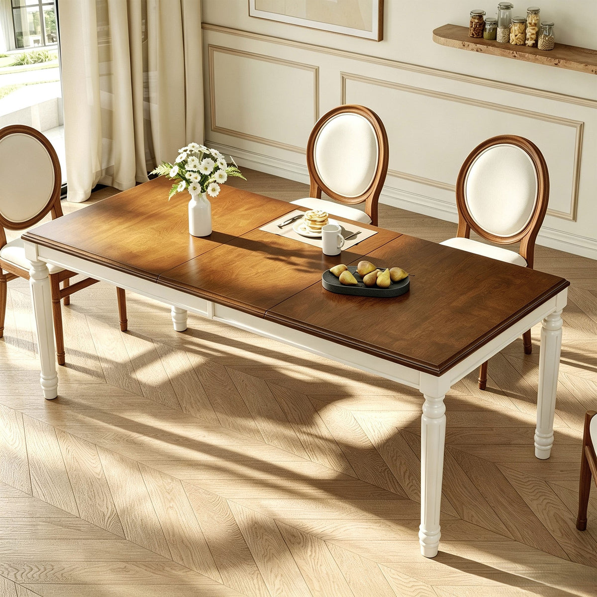 Traditional Rectangular Dining Table with Solid Wood Base - Natural Finish HouseOfZazla