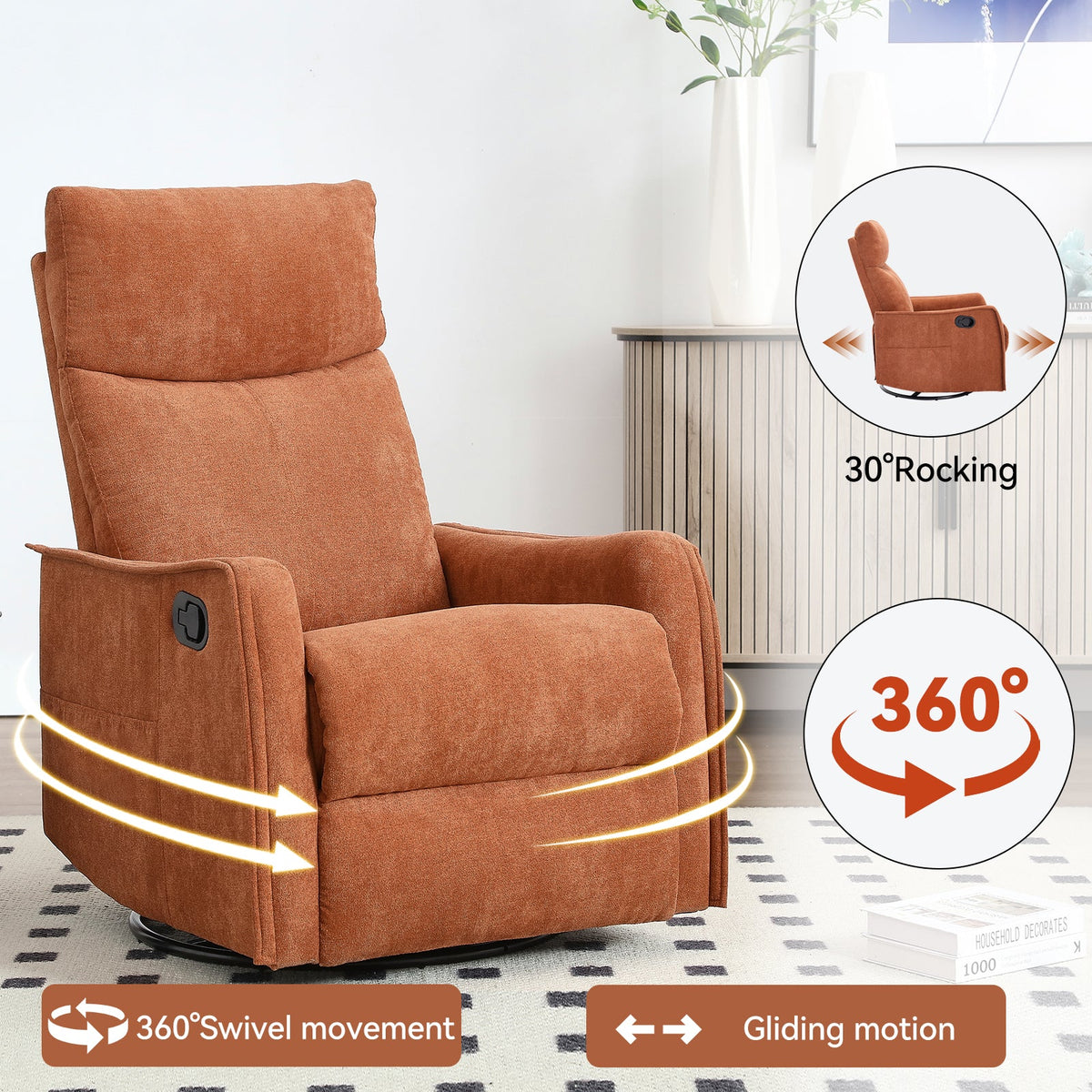 Heat Massage Manual Recliner Chair with Rocker & Swivel HouseOfZazla