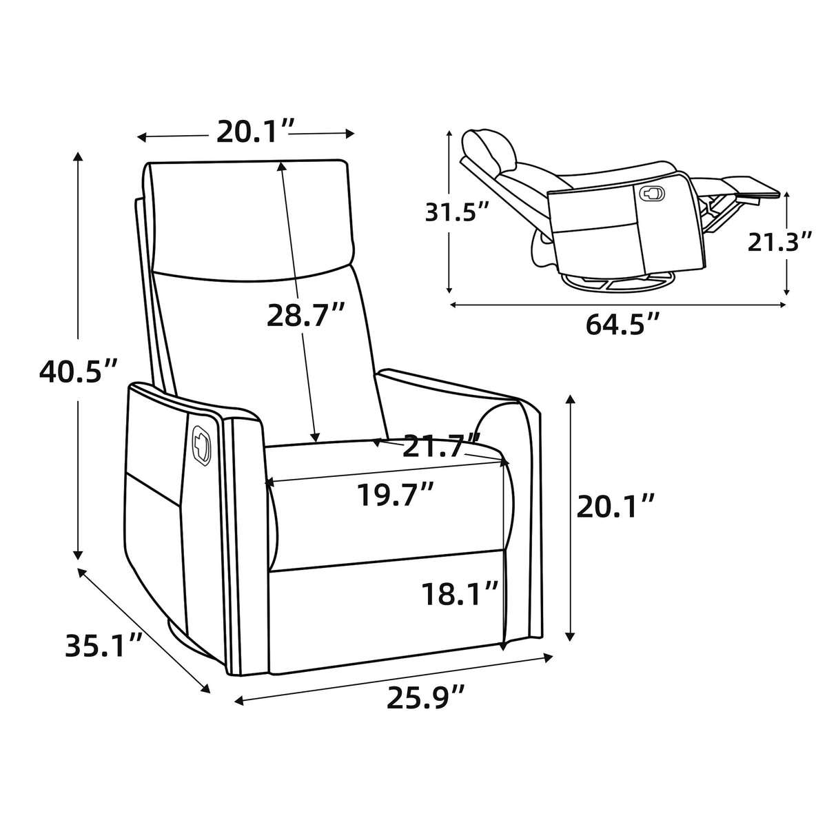 Heat Massage Manual Recliner Chair with Swivel and Rocker - Multi-Function, Metal Base HouseOfZazla
