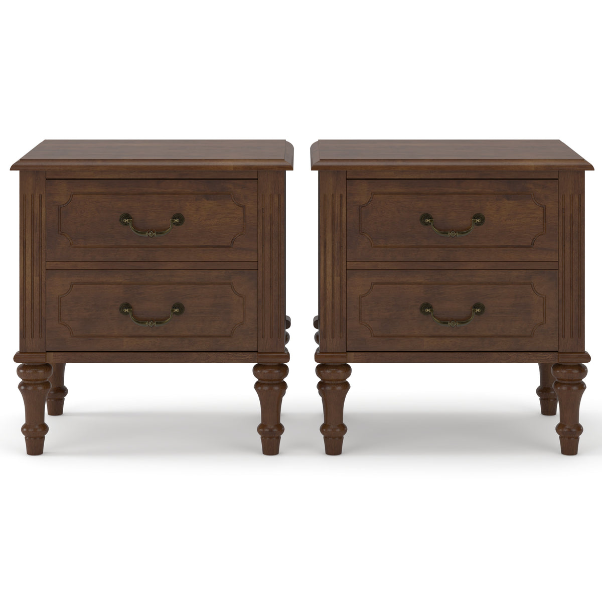 Farmhouse Nightstand with 2 Drawer, Solid Wood Bedside Table - Walnut HouseOfZazla