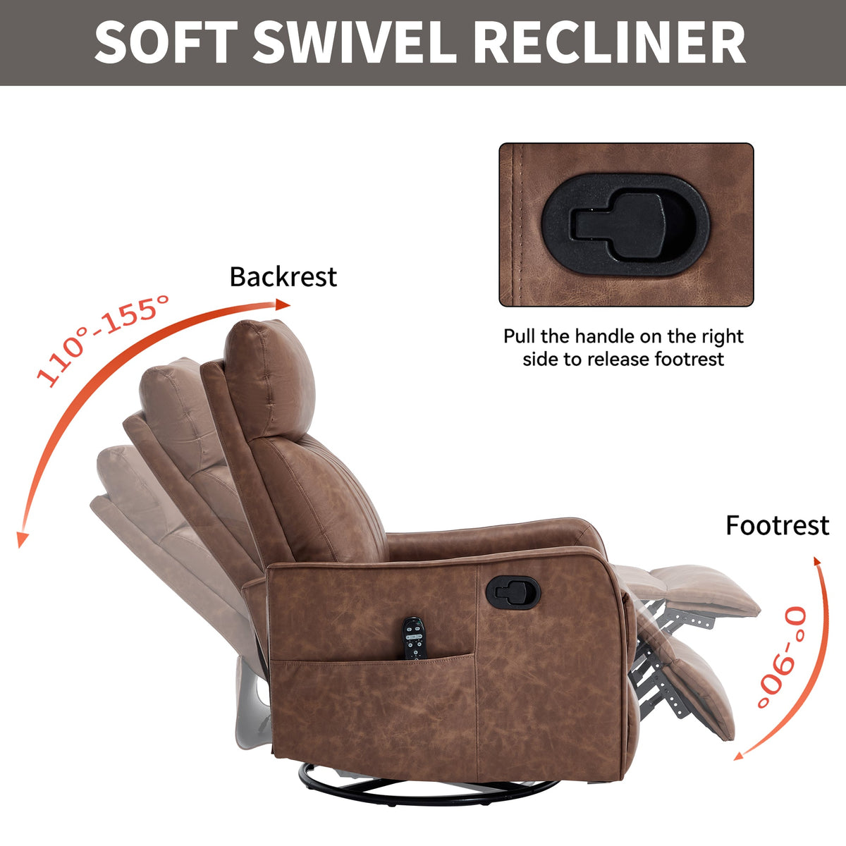 Brown Heat Massage Manual Recliner Chair with Rocker and Swivel - Brown HouseOfZazla