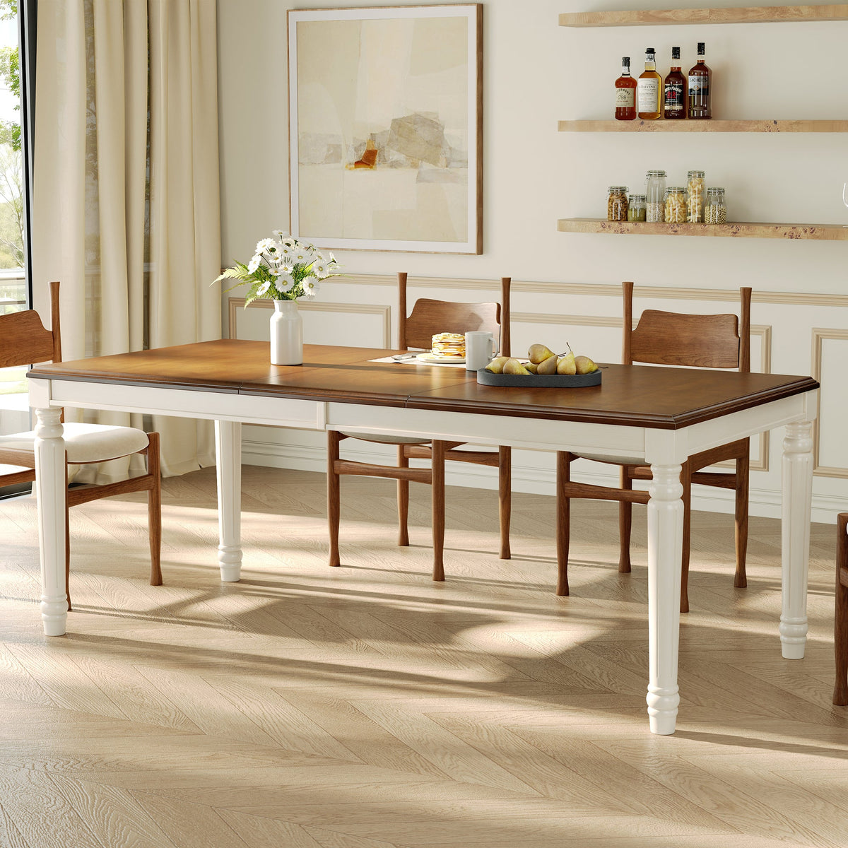 Traditional Rectangular Dining Table with Solid Wood Base - Natural Finish HouseOfZazla