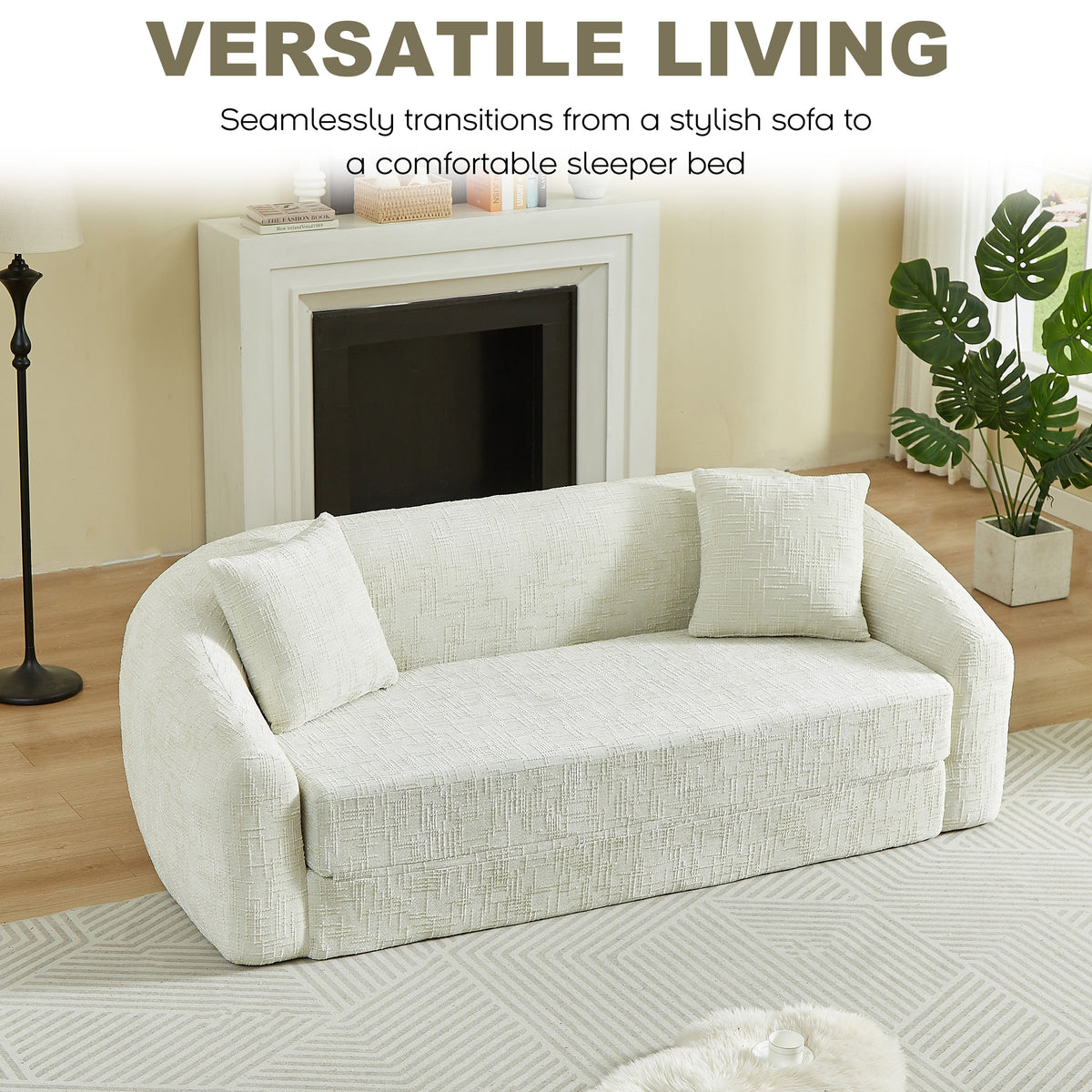 87-Inch Curved Convertible Sofa Recliner with 2-in-1 Design - Available in Beige, Grey, Green HouseOfZazla