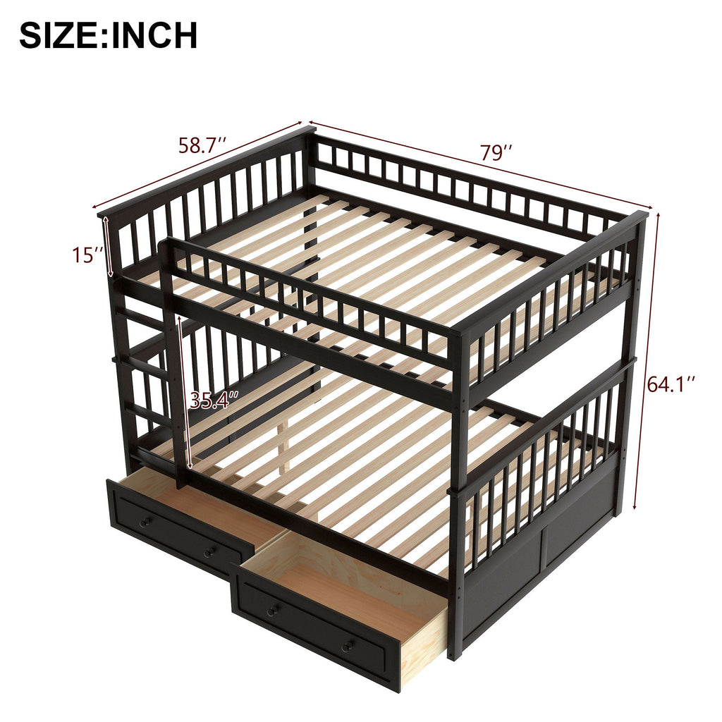 Full Over Full Bunk Bed with Drawers - Gray