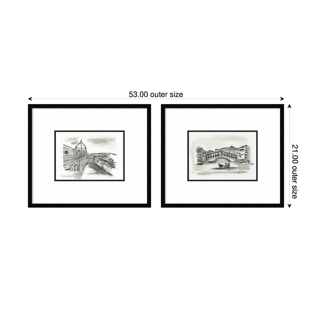 Vintage Postcard Florence & Venice 2 Piece Framed Wall Art Print Set by Teju Reval