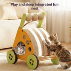 Pet Stroller With A Scratching Post Toy To Keep Your Cat Entertained