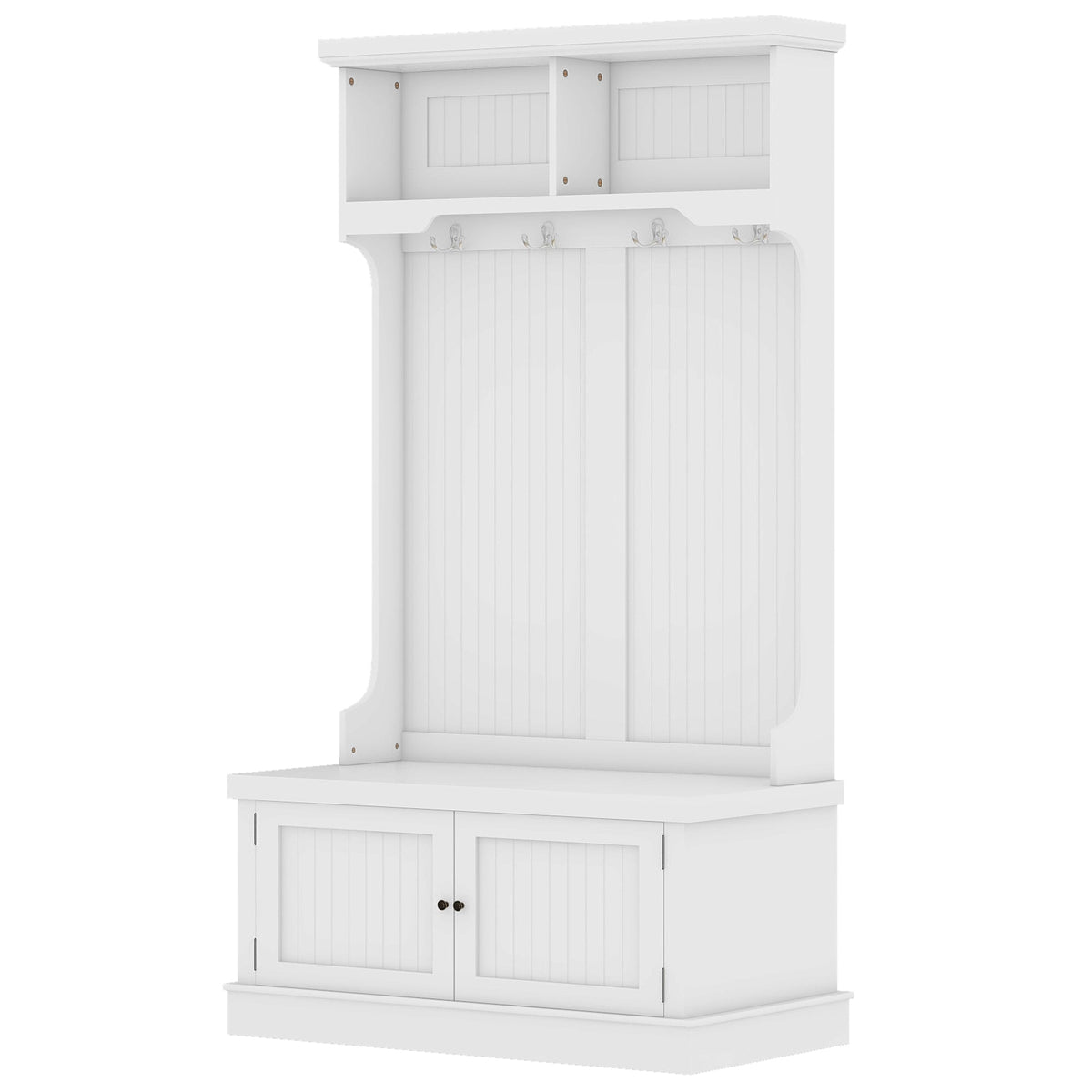Hall Tree with Storage Shoe Bench for Entryway and Hallway, 4-in-1 Design Coat Racks with 4 Hooks for Living Room, White V.I.P Digital Presence