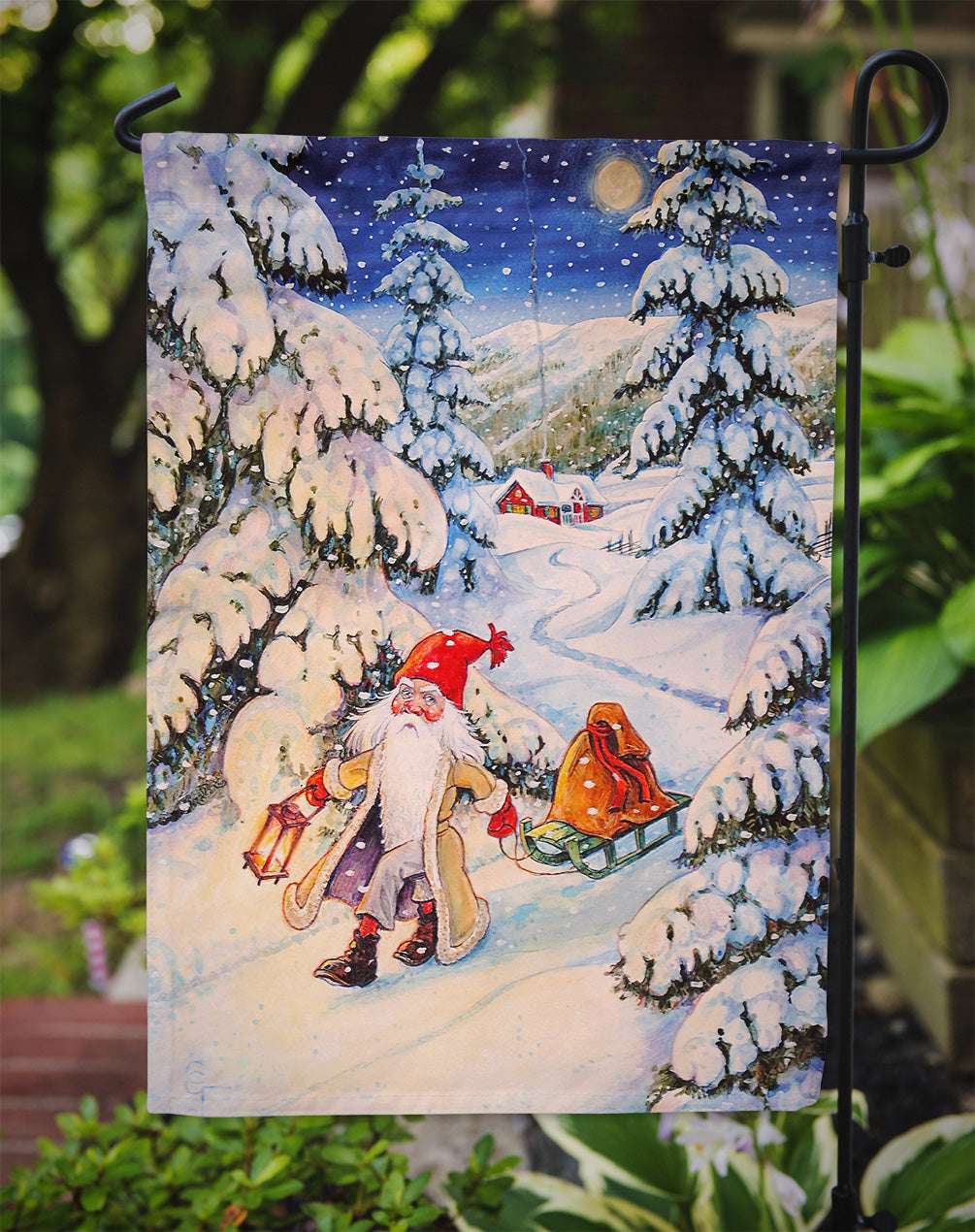 Christmas Gnome pulling a sled Garden Flag Mailbox Decorative Yard Banner Outside Patio Artwork for Flower Beds, Garden Size, Multicolor