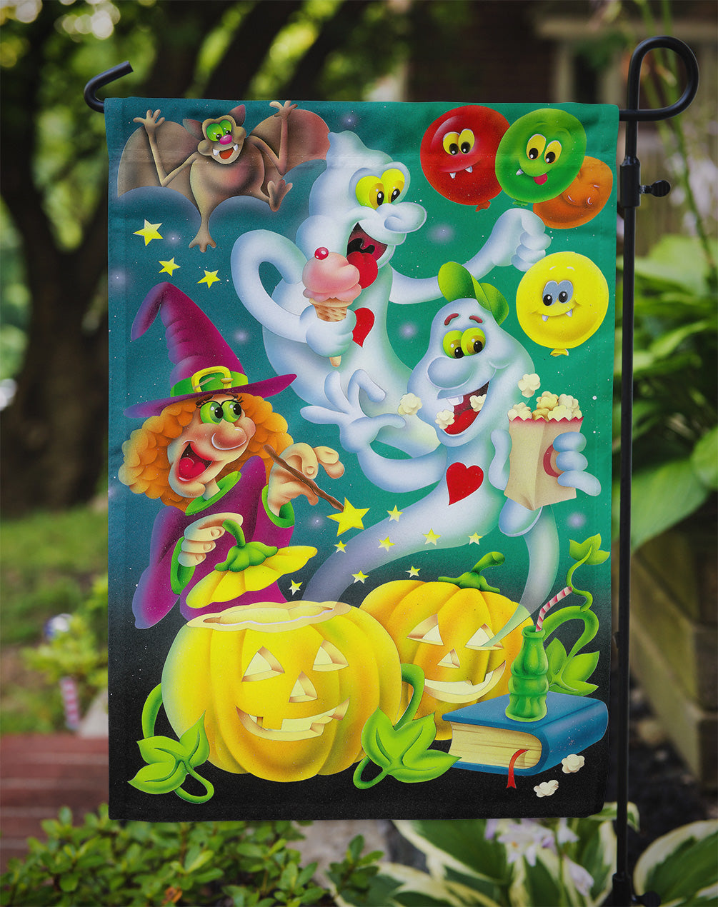 Witch Party with the Ghosts Halloween Garden Flag Mailbox Decorative Yard Banner Outside Patio Artwork for Flower Beds, Garden Size, Multicolor