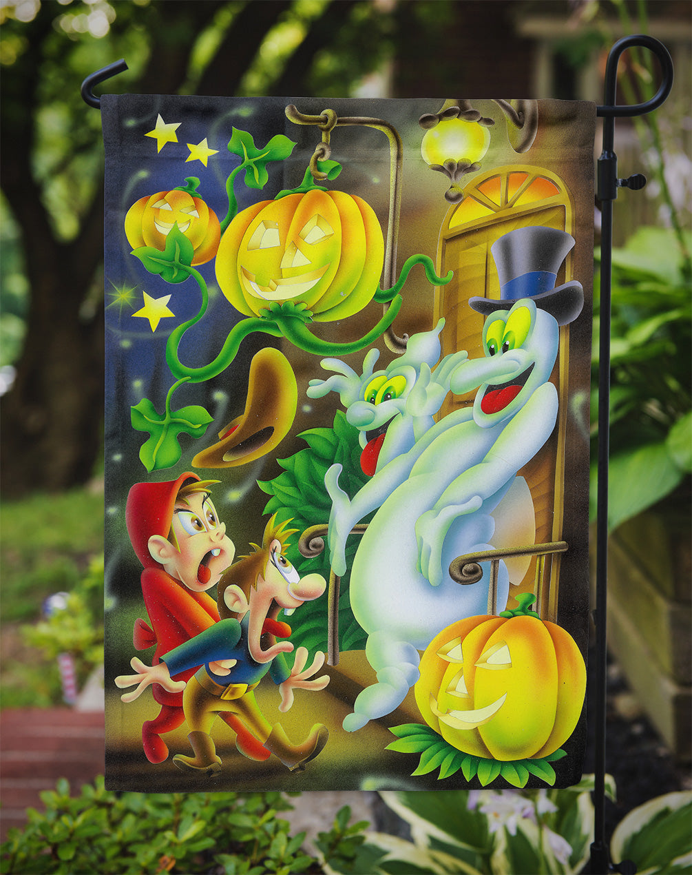 Scary Ghosts and Halloween Trick or Treaters Garden Flag Mailbox Decorative Yard Banner Outside Patio Artwork for Flower Beds, Garden Size, Multicolor