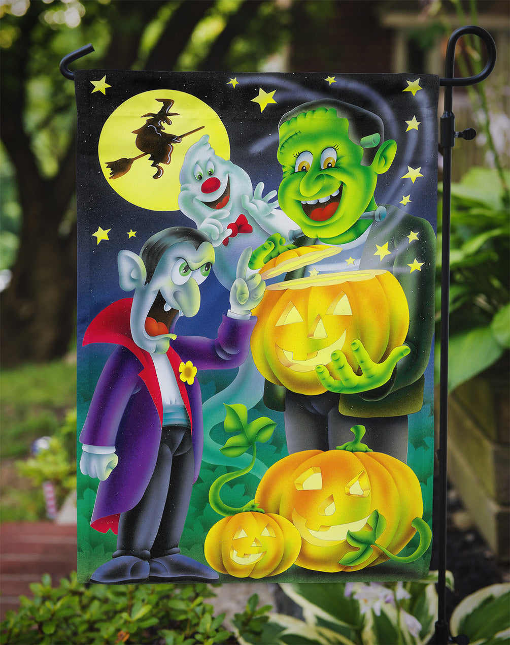 Halloween with Dracula and Frankenstein Garden Flag Mailbox Decorative Yard Banner Outside Patio Artwork for Flower Beds, Garden Size, Multicolor