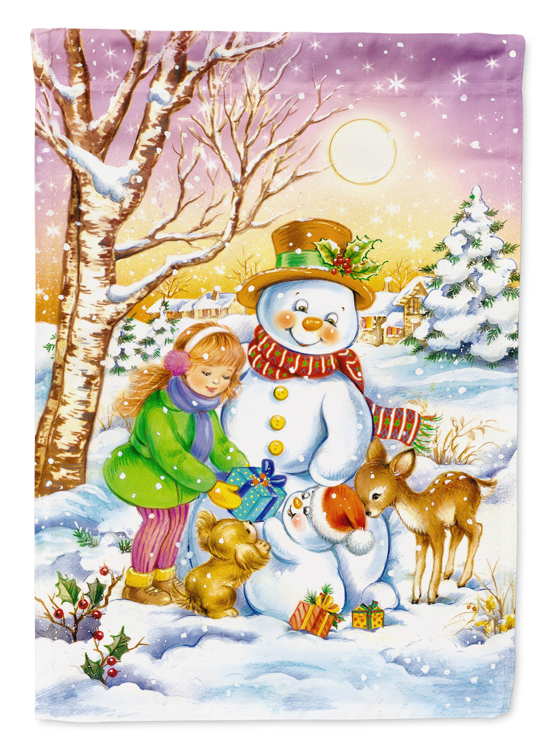 Girl and Animals with Snowman Garden Flag Mailbox Decorative Yard Banner Outside Patio Artwork for Flower Beds, Garden Size, Multicolor