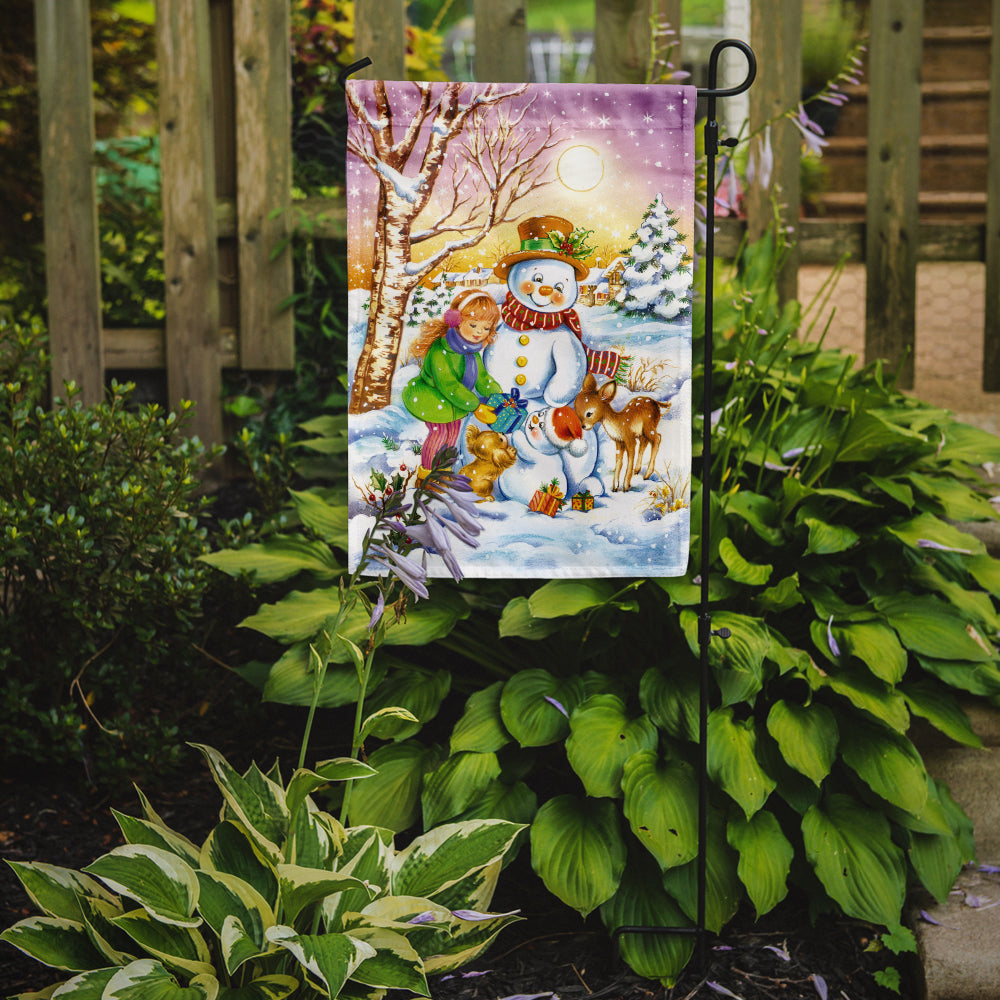 Girl and Animals with Snowman Garden Flag Mailbox Decorative Yard Banner Outside Patio Artwork for Flower Beds, Garden Size, Multicolor