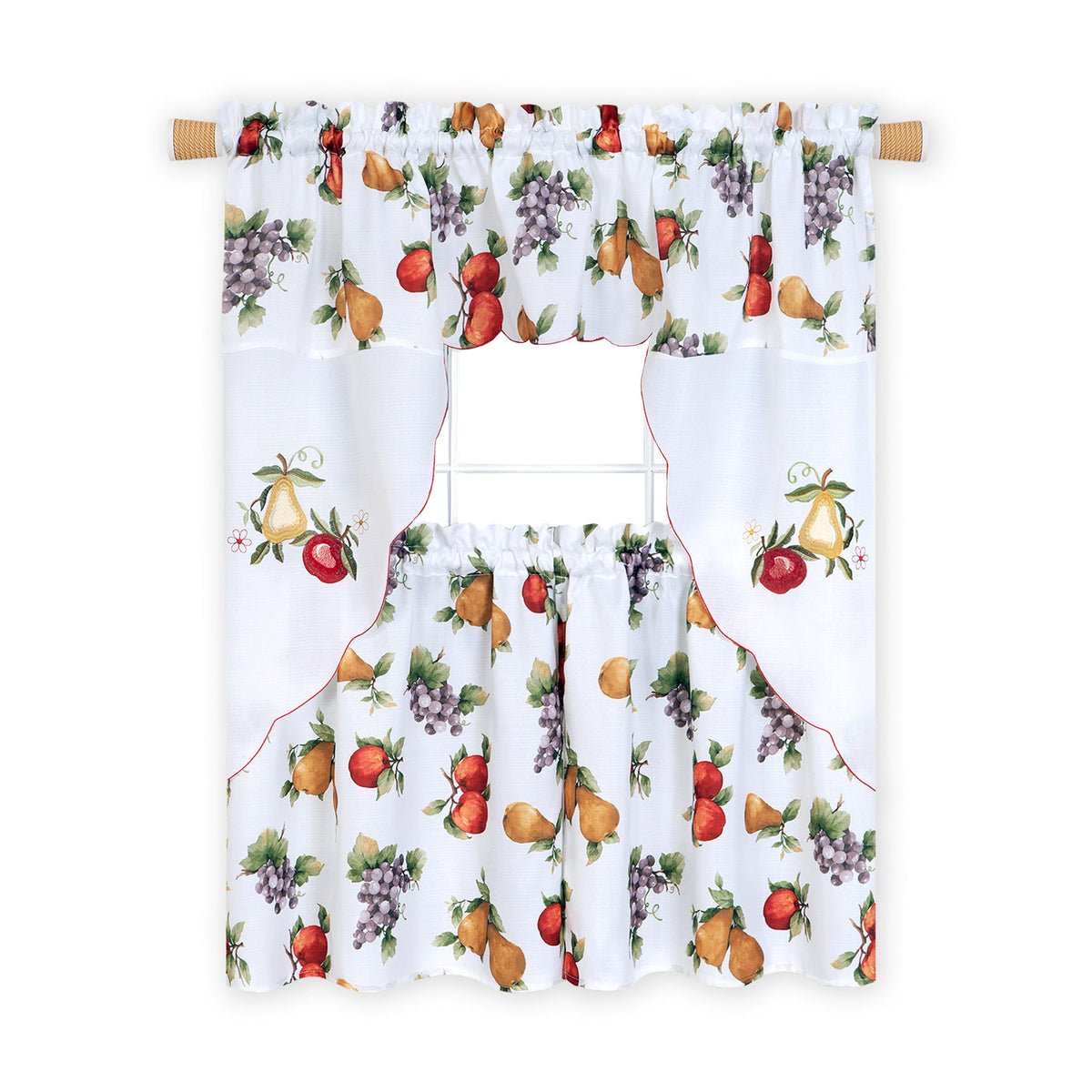Ambrosia Embellished Tier and Swag Set for Complete Window Elegance - 58x24