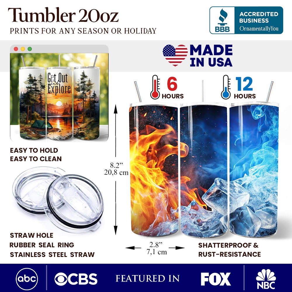 Get Out and Explore 20oz Personalized Tumbler With Lid and Stainless Steel Straw, Forest Camping Adventure Gift Cup OrnamentallyYou