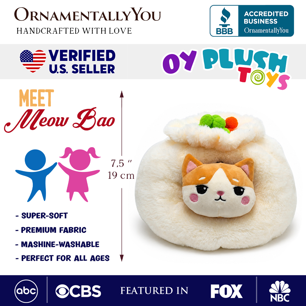Meow Bao the Dumpling Kitty Plushie Set, 7.5" Adorable Soup Dumpling Stuffed Animal Toy for Kids OrnamentallyYou