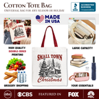 Small Town Christmas Vintage Tote Bag, Rustic Winter Church Gift Shopper OrnamentallyYou