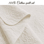 Solid Ivory Chic Brocade Matelassé Medallion Floral Cotton Reversible Quilt Bedding Set (Copy)