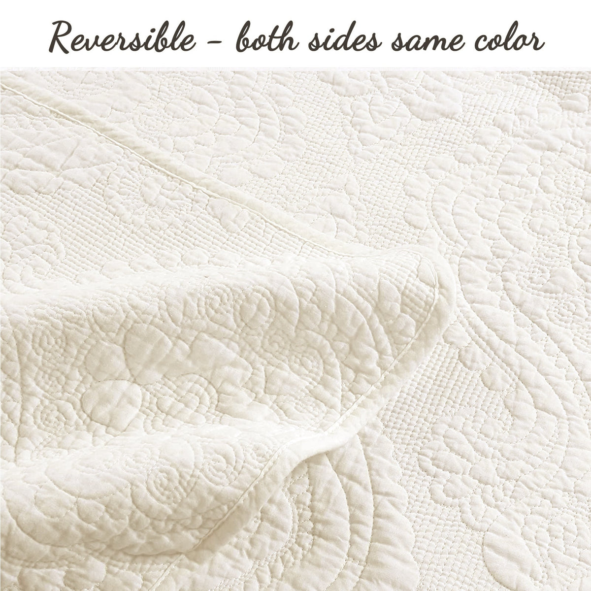 Solid Ivory Chic Brocade Matelassé Medallion Floral Cotton Reversible Quilt Bedding Set (Copy)