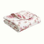 Shabby Chic Vintage Floral Rose Garden Scalloped Cotton Quilted Reversible Throw Blanket