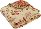 Vintage Rose Floral Cotton Quilted Scalloped Reversible Throw Blanket