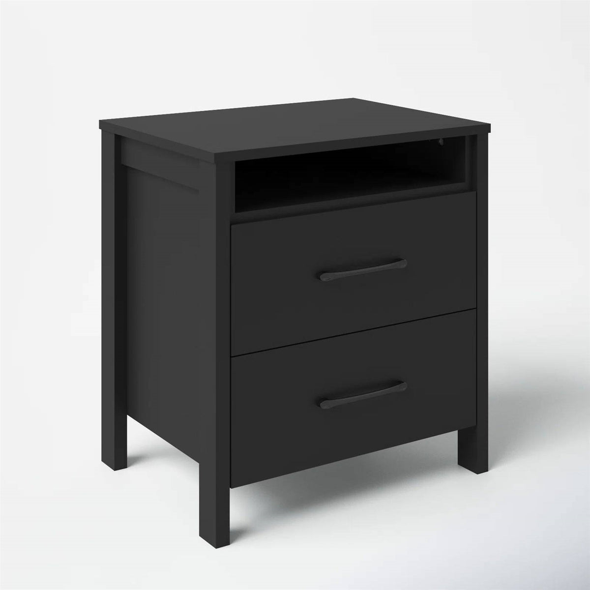 Modern 2-Drawer Nightstand Bedside Table in Black Wood Finish HomePacific