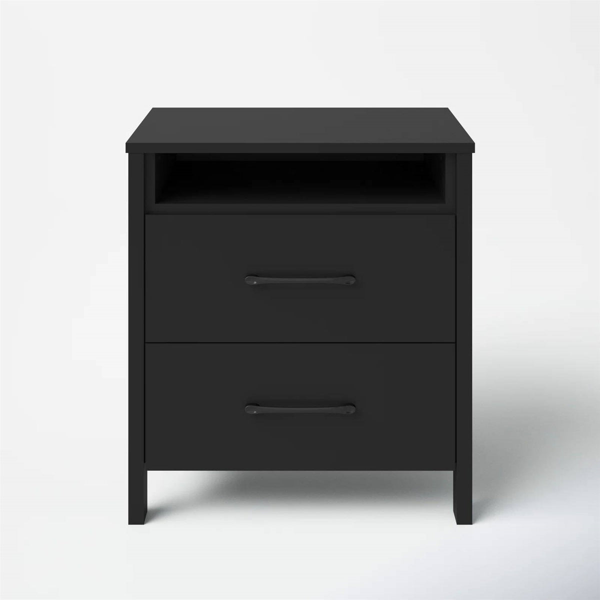 Modern 2-Drawer Nightstand Bedside Table in Black Wood Finish HomePacific