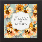 Thankful and Blessed Wall Art – Sage Sunflower Fall Floral Square Farmhouse Framed Decor (SB308)