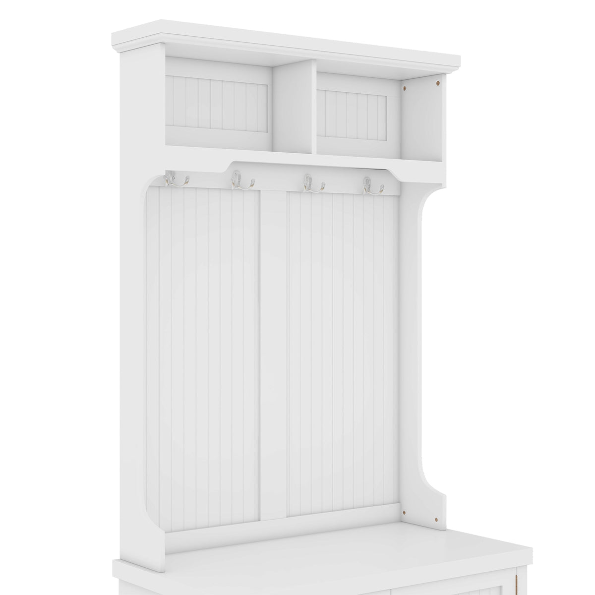 Hall Tree with Storage Shoe Bench for Entryway and Hallway, 4-in-1 Design Coat Racks with 4 Hooks for Living Room, White V.I.P Digital Presence